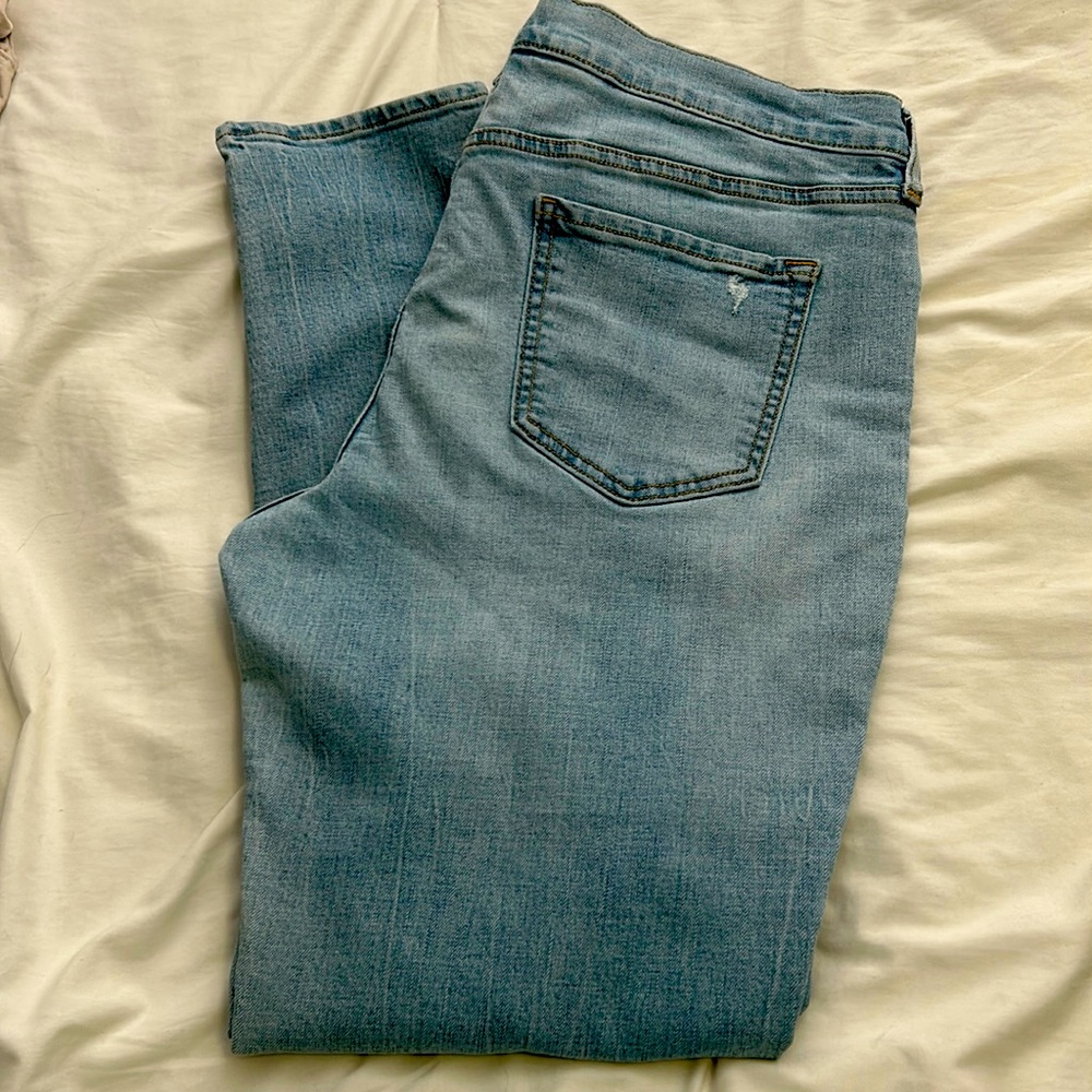 Size 10 regular boyfriend skinny purposefully distressed light denim jeans
